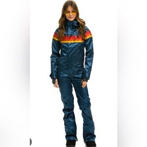 Aviator Nation WOMEN'S 5 STRIPE SATIN POWDER SUIT - navy  size M sold out